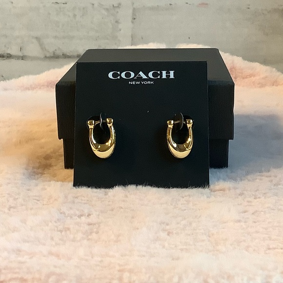 COACH Gold Pave Crystal C Hinge Huggie Earrings - Picture 3 of 8
